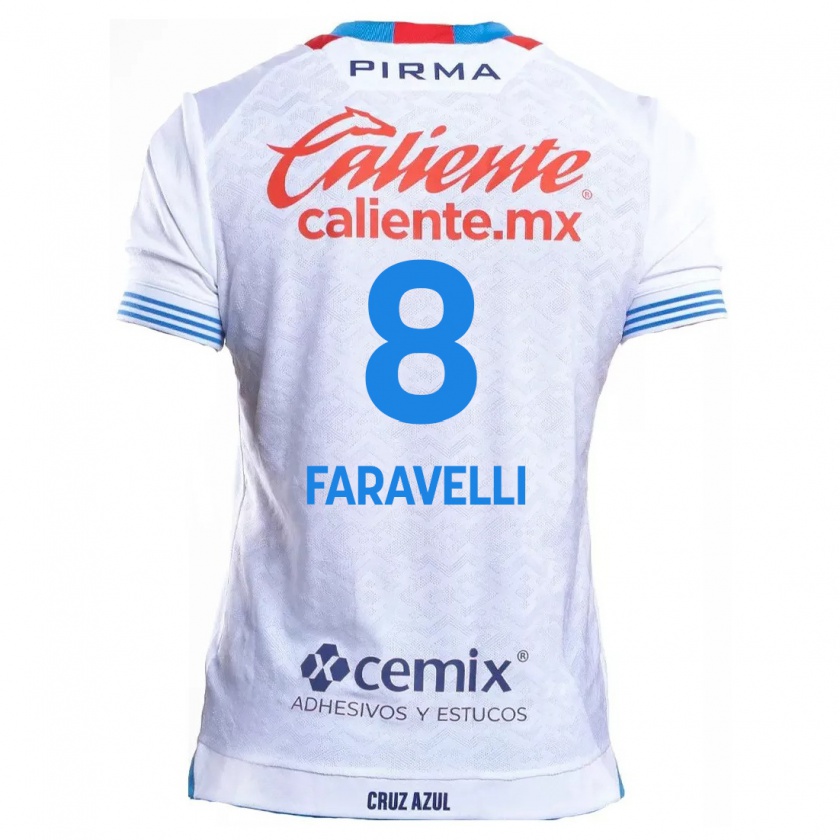 Kandiny Niño Camiseta Lorenzo Faravelli #8 Blanco Azul 2ª Equipación 2024/25 La Camisa Chile