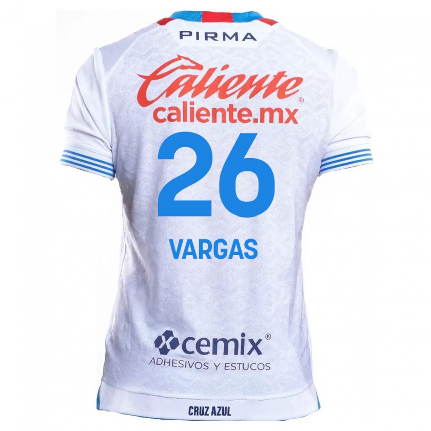 Kandiny Niño Camiseta Carlos Vargas #26 Blanco Azul 2ª Equipación 2024/25 La Camisa Chile