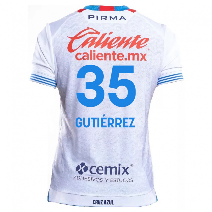 Kandiny Niño Camiseta Luis Gutiérrez #35 Blanco Azul 2ª Equipación 2024/25 La Camisa Chile