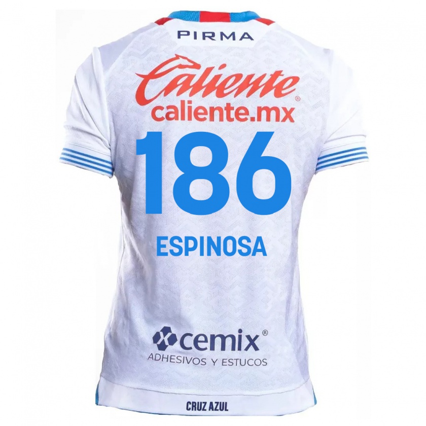 Kandiny Niño Camiseta Brandón Espinosa #186 Blanco Azul 2ª Equipación 2024/25 La Camisa Chile