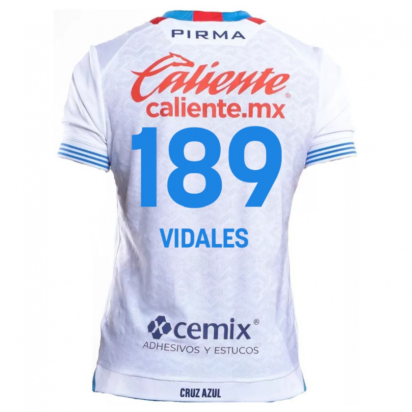 Kandiny Niño Camiseta Álvaro Vidales #189 Blanco Azul 2ª Equipación 2024/25 La Camisa Chile