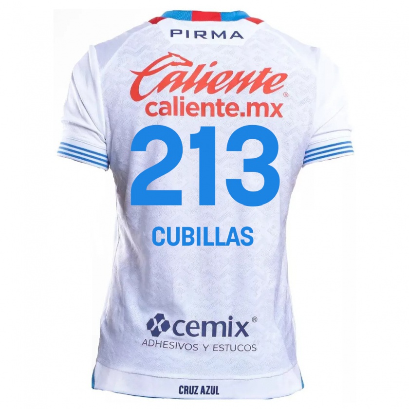 Kandiny Niño Camiseta Andre Cubillas #213 Blanco Azul 2ª Equipación 2024/25 La Camisa Chile