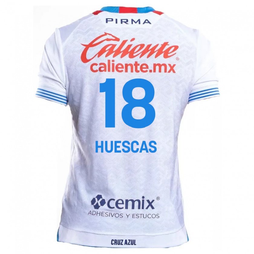 Kandiny Niño Camiseta Rodrigo Huescas #18 Blanco Azul 2ª Equipación 2024/25 La Camisa Chile