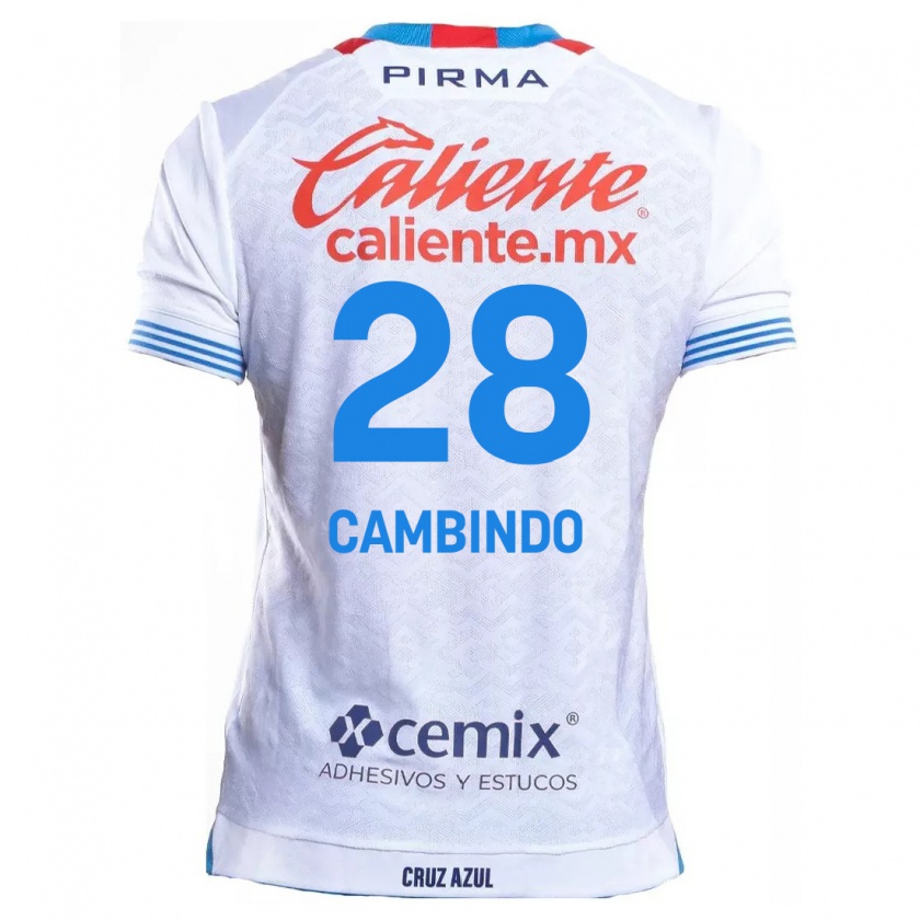 Kandiny Niño Camiseta Diber Cambindo #28 Blanco Azul 2ª Equipación 2024/25 La Camisa Chile