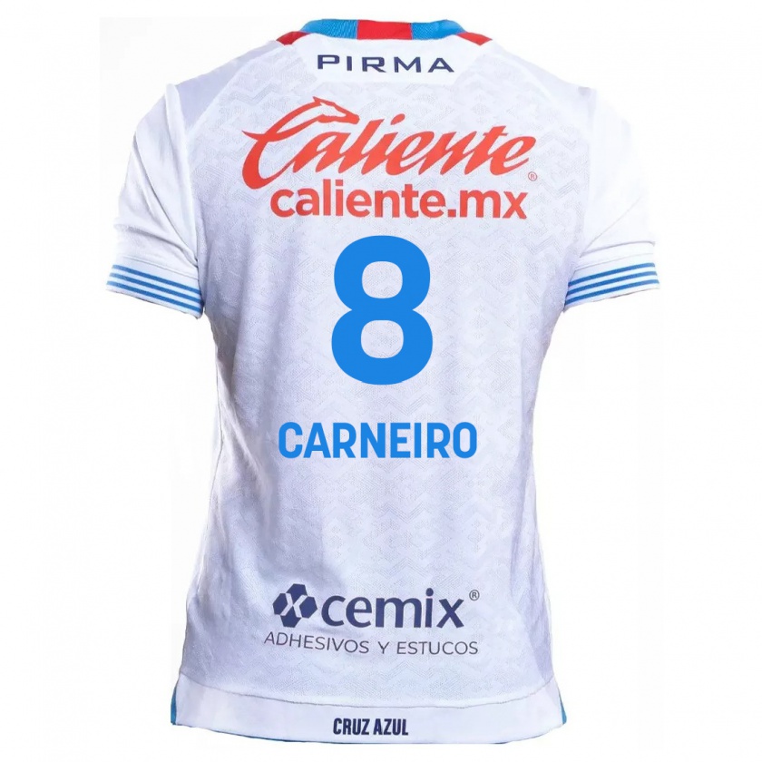 Kandiny Niño Camiseta Gonzalo Carneiro #8 Blanco Azul 2ª Equipación 2024/25 La Camisa Chile