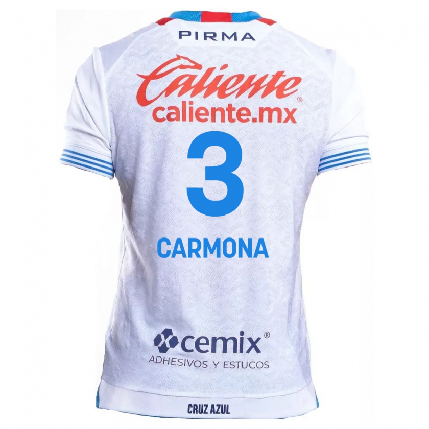 Kandiny Niño Camiseta Edith Carmona #3 Blanco Azul 2ª Equipación 2024/25 La Camisa Chile