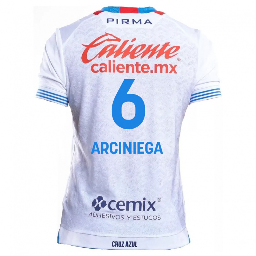 Kandiny Niño Camiseta Mirelle Arciniega #6 Blanco Azul 2ª Equipación 2024/25 La Camisa Chile