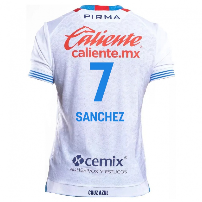 Kandiny Niño Camiseta Andrea Sanchez #7 Blanco Azul 2ª Equipación 2024/25 La Camisa Chile