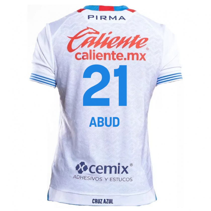 Kandiny Niño Camiseta Karime Abud #21 Blanco Azul 2ª Equipación 2024/25 La Camisa Chile