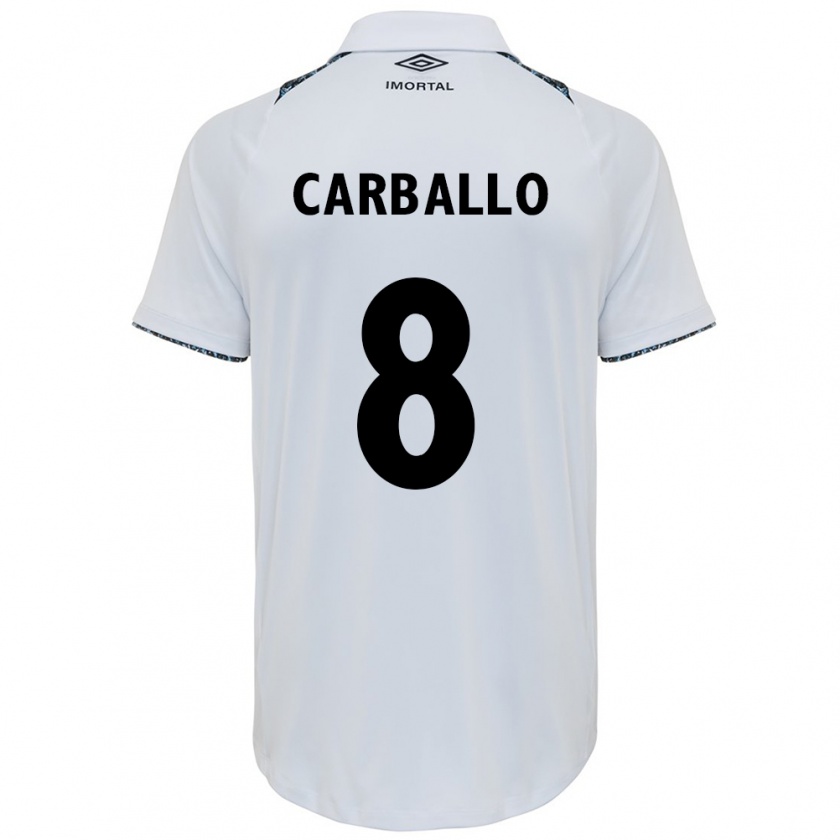 Kandiny Niño Camiseta Felipe Carballo #8 Blanco Azul 2ª Equipación 2024/25 La Camisa Chile