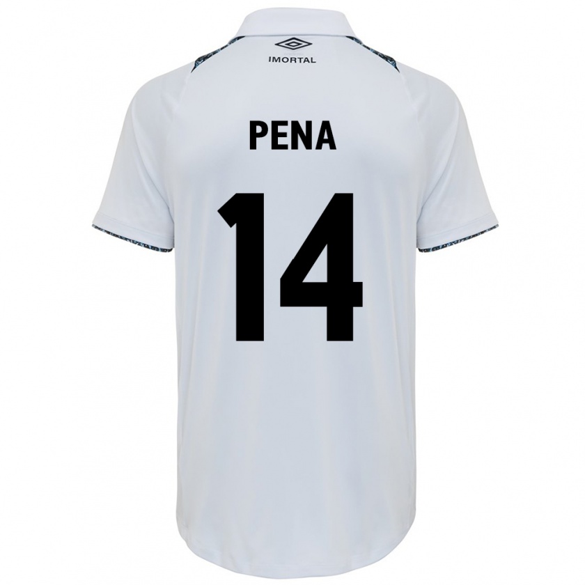 Kandiny Niño Camiseta Jessica Peña #14 Blanco Azul 2ª Equipación 2024/25 La Camisa Chile