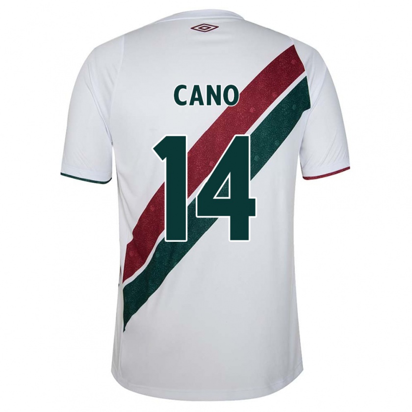 Kandiny Niño Camiseta Germán Cano #14 Blanco Verde Granate 2ª Equipación 2024/25 La Camisa Chile