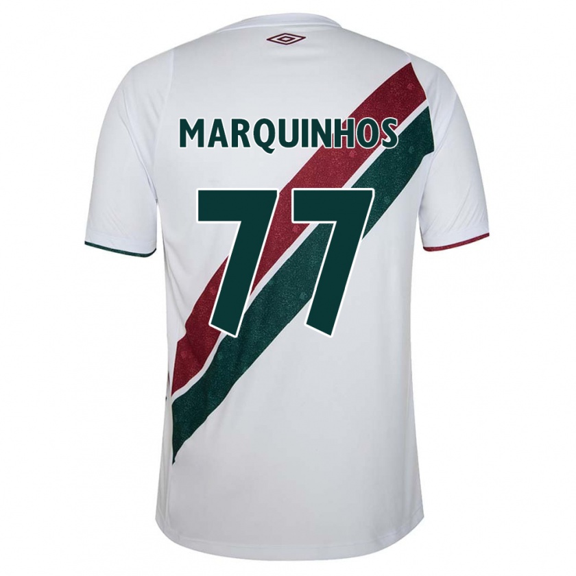 Kandiny Niño Camiseta Marquinhos #77 Blanco Verde Granate 2ª Equipación 2024/25 La Camisa Chile