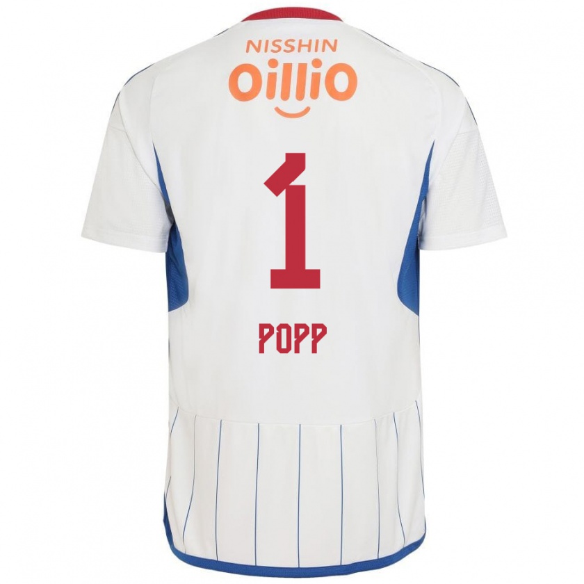 Kandiny Niño Camiseta William Popp #1 Blanco Azul Rojo 2ª Equipación 2024/25 La Camisa Chile