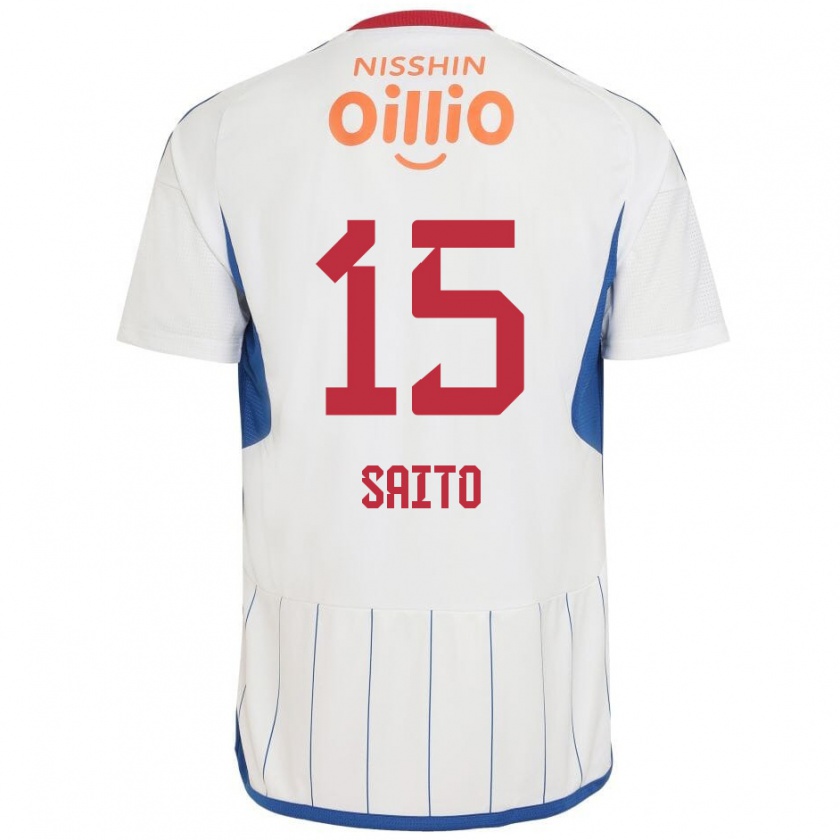 Kandiny Niño Camiseta Haru Saito #15 Blanco Azul Rojo 2ª Equipación 2024/25 La Camisa Chile