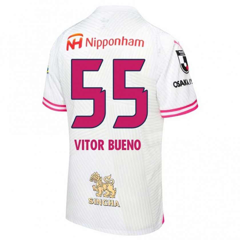 Kandiny Niño Camiseta Vitor Bueno #55 Blanco Rosa 2ª Equipación 2024/25 La Camisa Chile