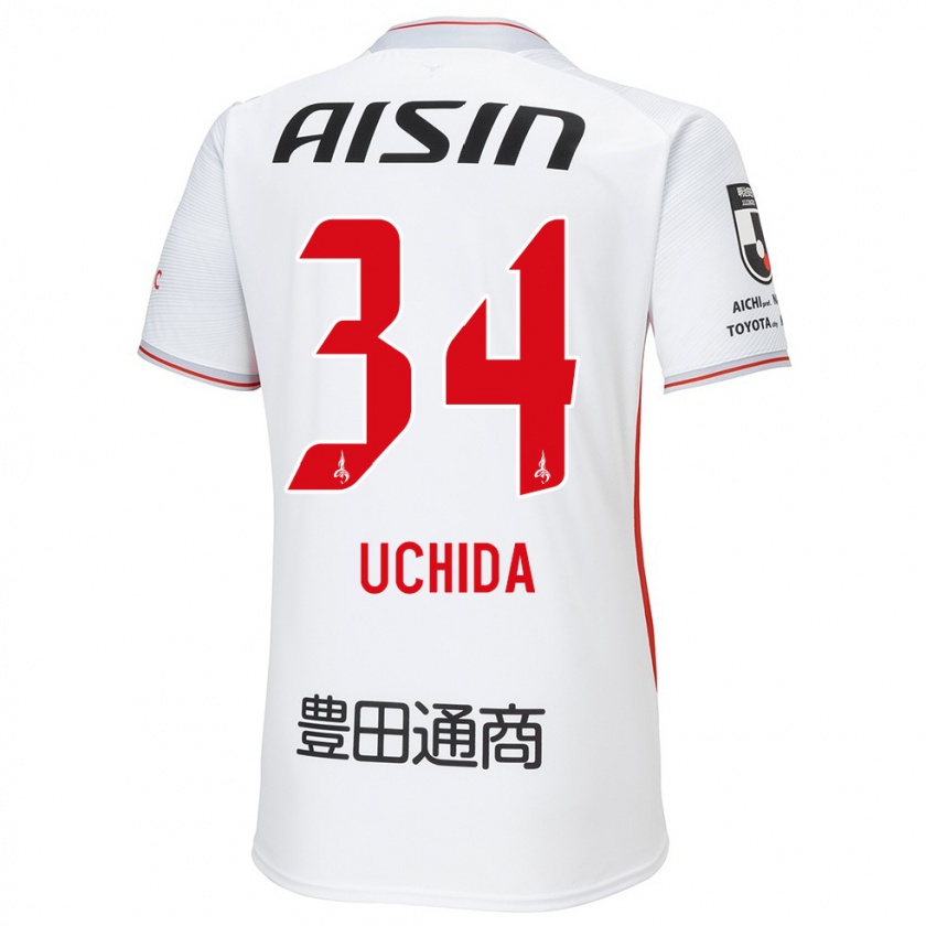 Kandiny Niño Camiseta Takuya Uchida #34 Blanco Amarillo Rojo 2ª Equipación 2024/25 La Camisa Chile