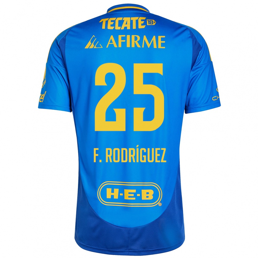 Kandiny Niño Camiseta Felipe Rodríguez #25 Azul Amarillo 2ª Equipación 2024/25 La Camisa Chile