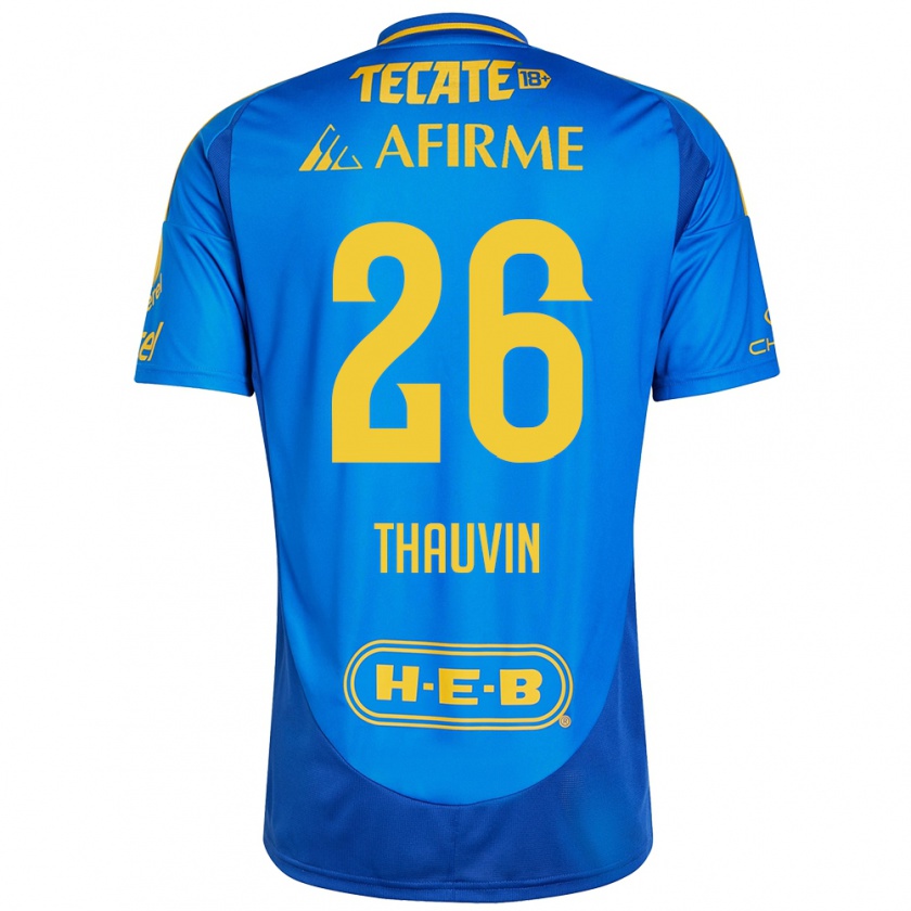 Kandiny Niño Camiseta Florian Thauvin #26 Azul Amarillo 2ª Equipación 2024/25 La Camisa Chile