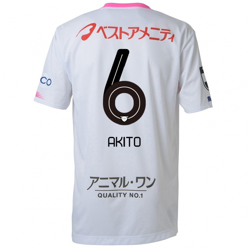 Kandiny Niño Camiseta Akito Fukuta #6 Blanco Azul Rosa 2ª Equipación 2024/25 La Camisa Chile