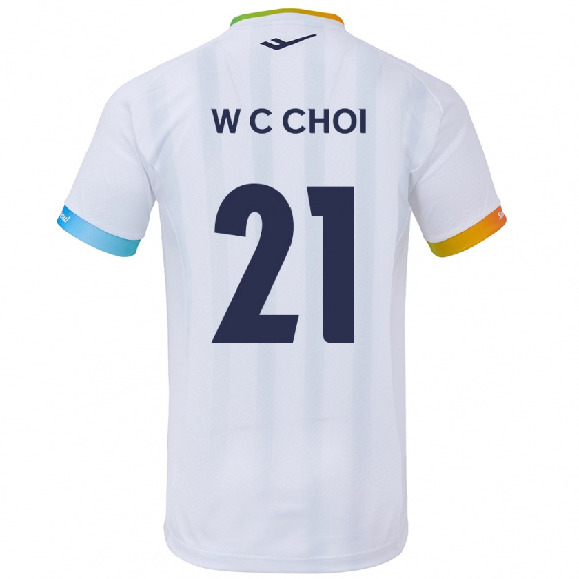 Kandiny Niño Camiseta Cheol-Won Choi #21 Blanco Azul 2ª Equipación 2024/25 La Camisa Chile