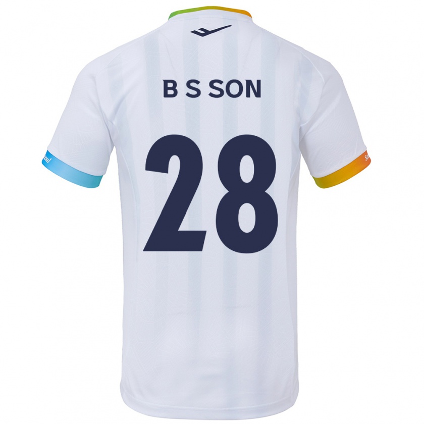 Kandiny Niño Camiseta Seung-Beom Son #28 Blanco Azul 2ª Equipación 2024/25 La Camisa Chile