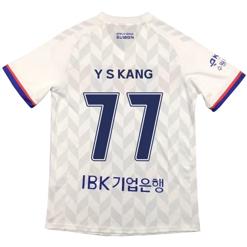 Kandiny Niño Camiseta Sang-Yun Kang #77 Blanco Azul 2ª Equipación 2024/25 La Camisa Chile