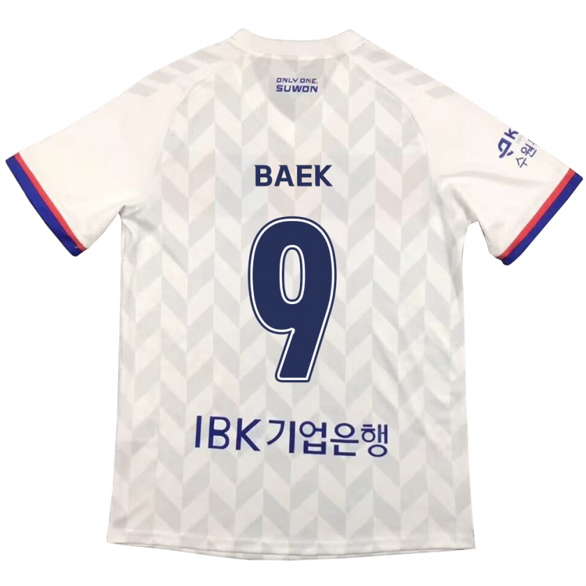 Kandiny Niño Camiseta Kyeong Baek #9 Blanco Azul 2ª Equipación 2024/25 La Camisa Chile