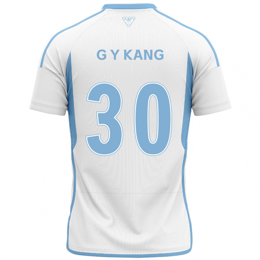 Kandiny Niño Camiseta Yun-Gu Kang #30 Blanco Azul 2ª Equipación 2024/25 La Camisa Chile