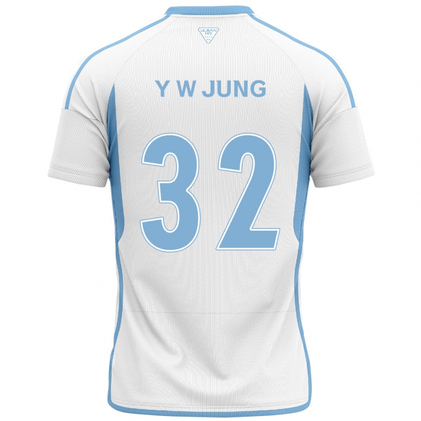 Kandiny Niño Camiseta Woo-Young Jung #32 Blanco Azul 2ª Equipación 2024/25 La Camisa Chile