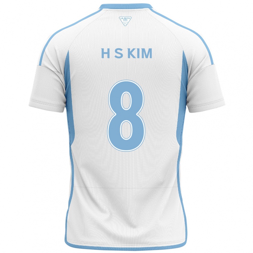 Kandiny Niño Camiseta Seung-Hyun Kim #8 Blanco Azul 2ª Equipación 2024/25 La Camisa Chile