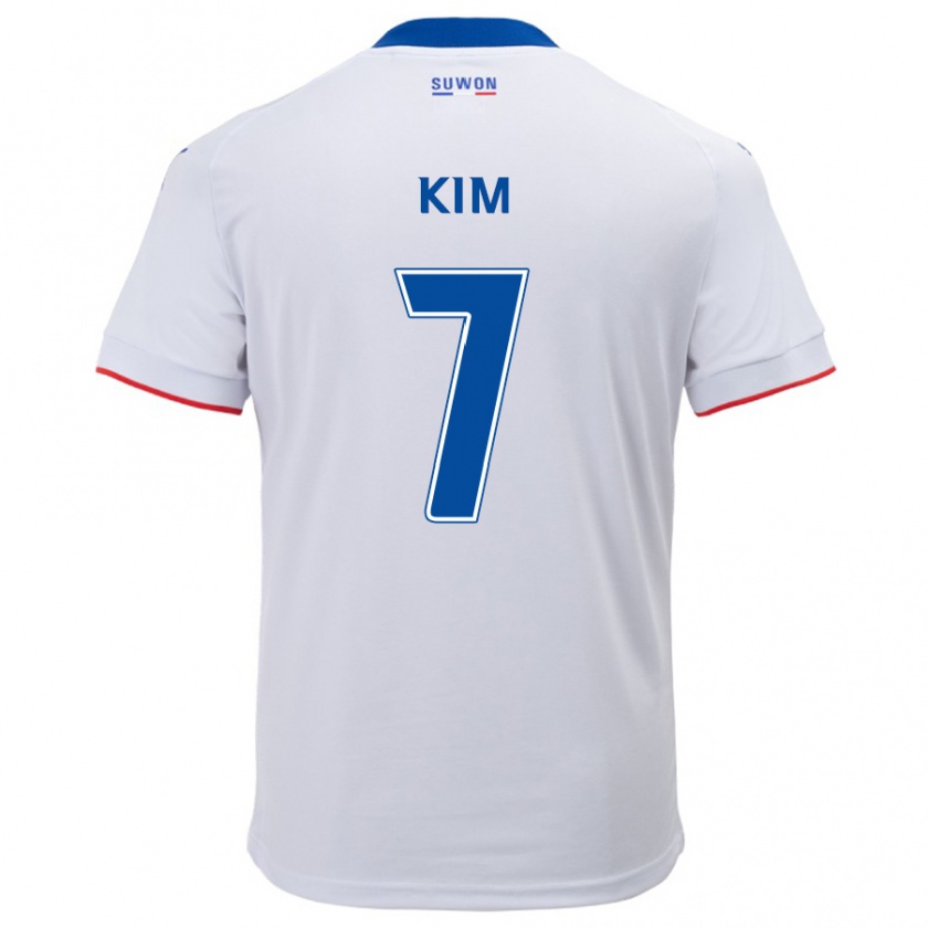 Kandiny Niño Camiseta Hyun Kim #7 Blanco Azul 2ª Equipación 2024/25 La Camisa Chile