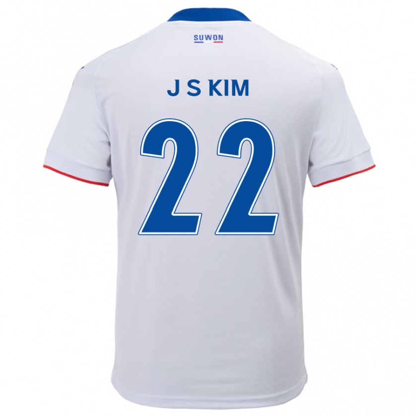 Kandiny Niño Camiseta Sang-Jun Kim #22 Blanco Azul 2ª Equipación 2024/25 La Camisa Chile