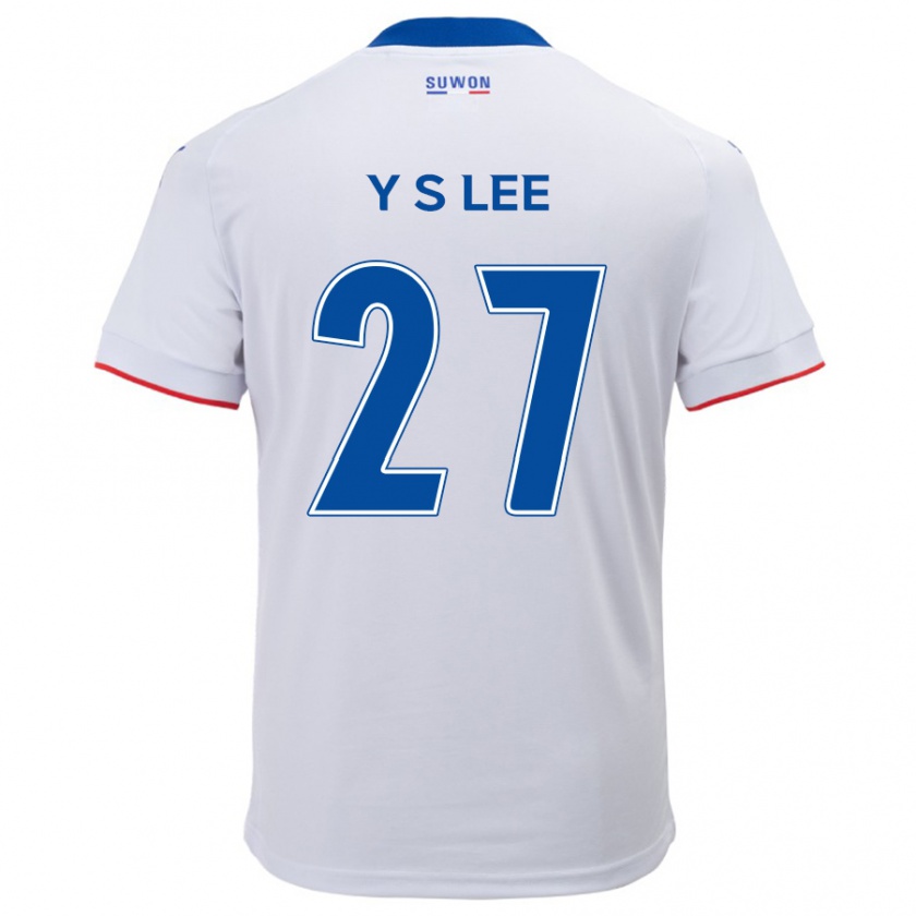 Kandiny Niño Camiseta Shi-Yeong Lee #27 Blanco Azul 2ª Equipación 2024/25 La Camisa Chile