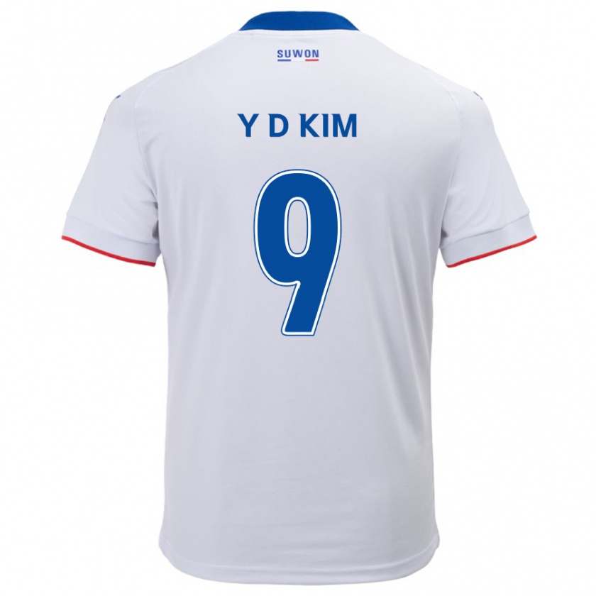 Kandiny Niño Camiseta Dong-Yeon Kim #9 Blanco Azul 2ª Equipación 2024/25 La Camisa Chile