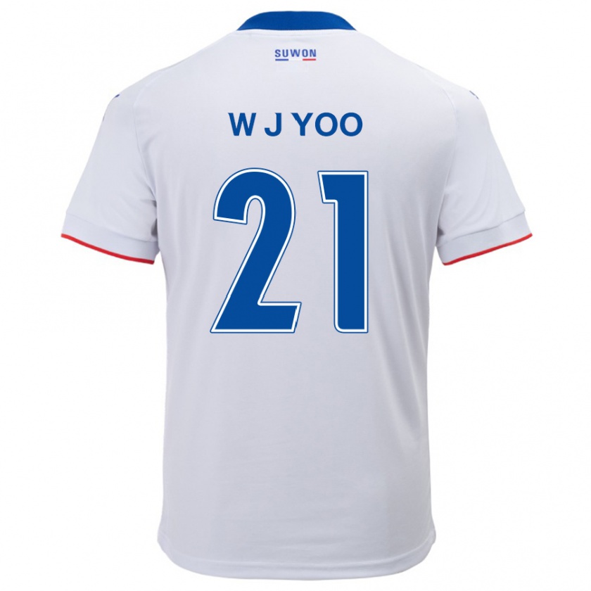 Kandiny Niño Camiseta Jin-Wook Yoo #21 Blanco Azul 2ª Equipación 2024/25 La Camisa Chile