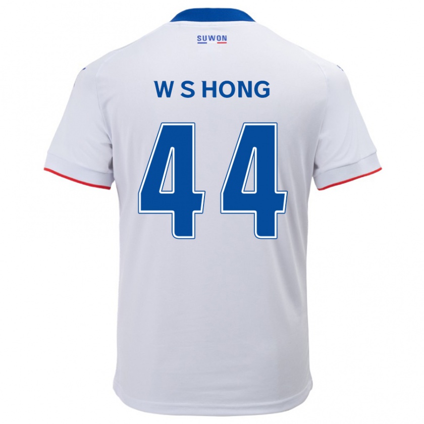 Kandiny Niño Camiseta Sang-Won Hong #44 Blanco Azul 2ª Equipación 2024/25 La Camisa Chile