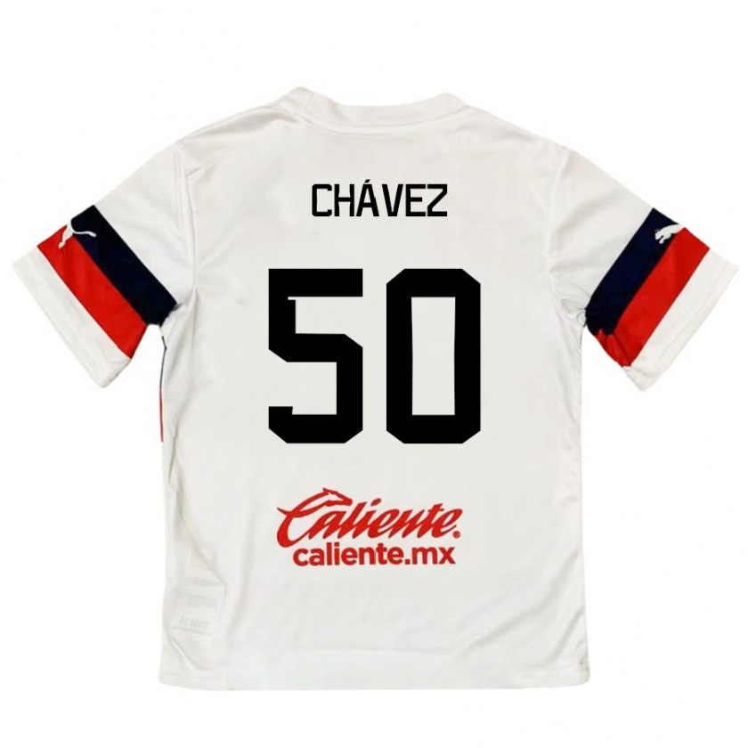 Kandiny Niño Camiseta Mateo Chávez #50 Blanco Rojo 2ª Equipación 2024/25 La Camisa Chile