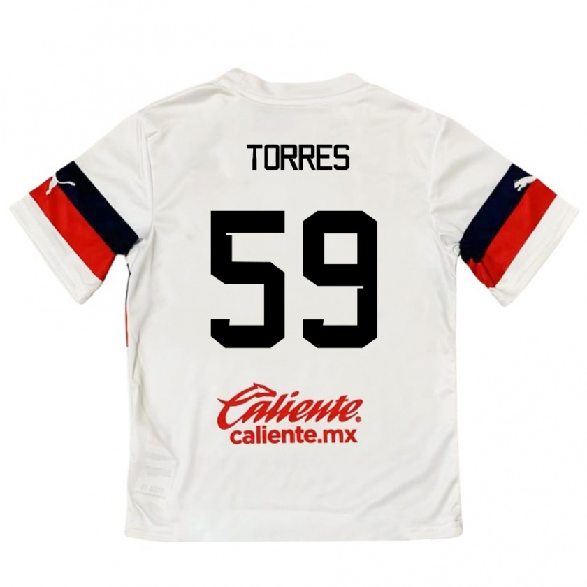 Kandiny Niño Camiseta Christian Torres #59 Blanco Rojo 2ª Equipación 2024/25 La Camisa Chile