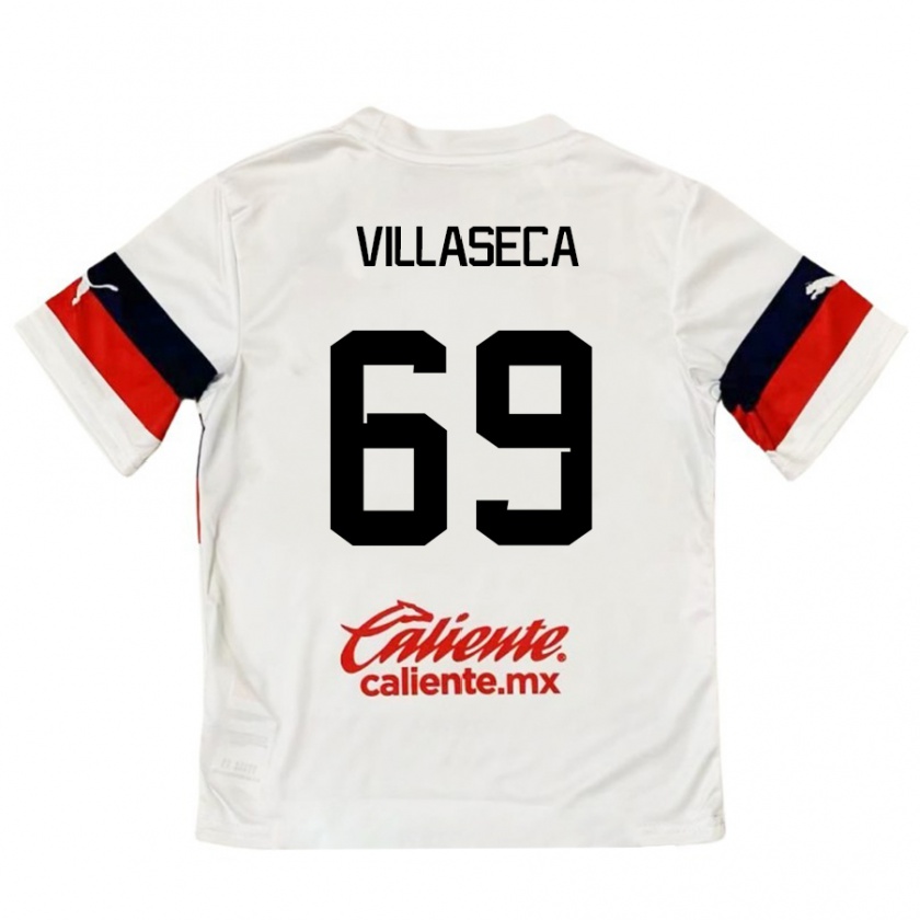 Kandiny Niño Camiseta Daniel Villaseca #69 Blanco Rojo 2ª Equipación 2024/25 La Camisa Chile