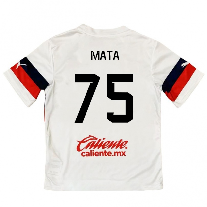 Kandiny Niño Camiseta Hugo Mata #75 Blanco Rojo 2ª Equipación 2024/25 La Camisa Chile