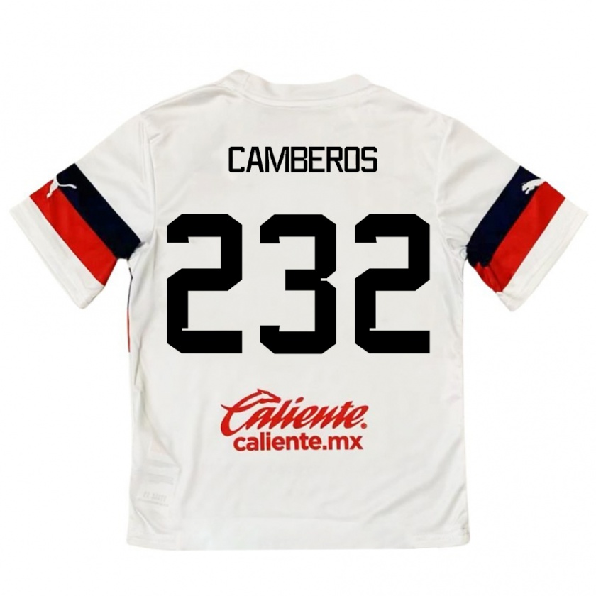 Kandiny Niño Camiseta Hugo Camberos #232 Blanco Rojo 2ª Equipación 2024/25 La Camisa Chile