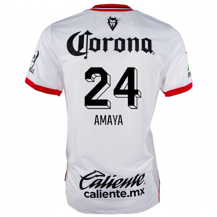 Kandiny Niño Camiseta Frankie Amaya #24 Blanco Rojo 2ª Equipación 2024/25 La Camisa Chile