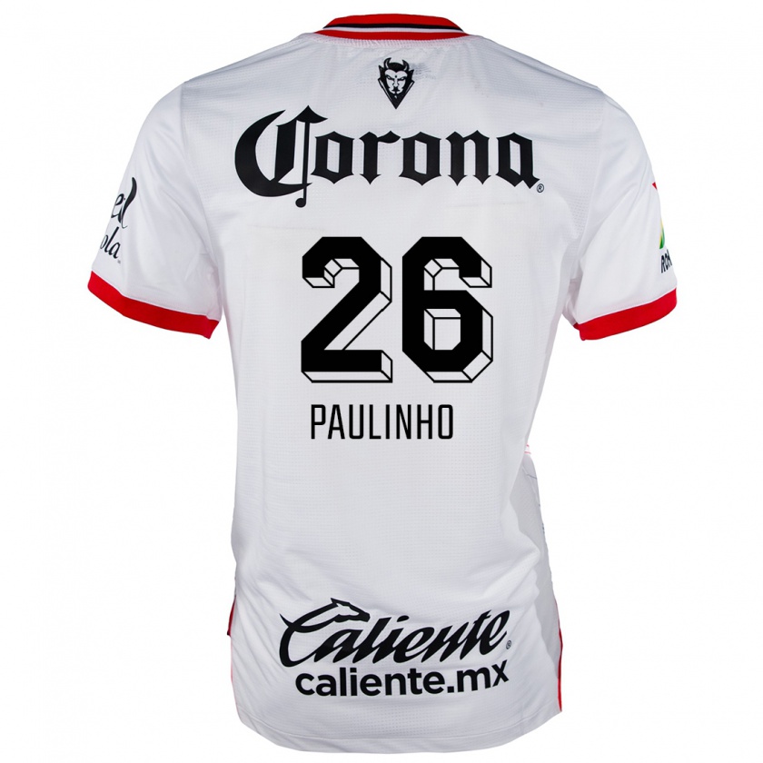 Kandiny Niño Camiseta Paulinho #26 Blanco Rojo 2ª Equipación 2024/25 La Camisa Chile