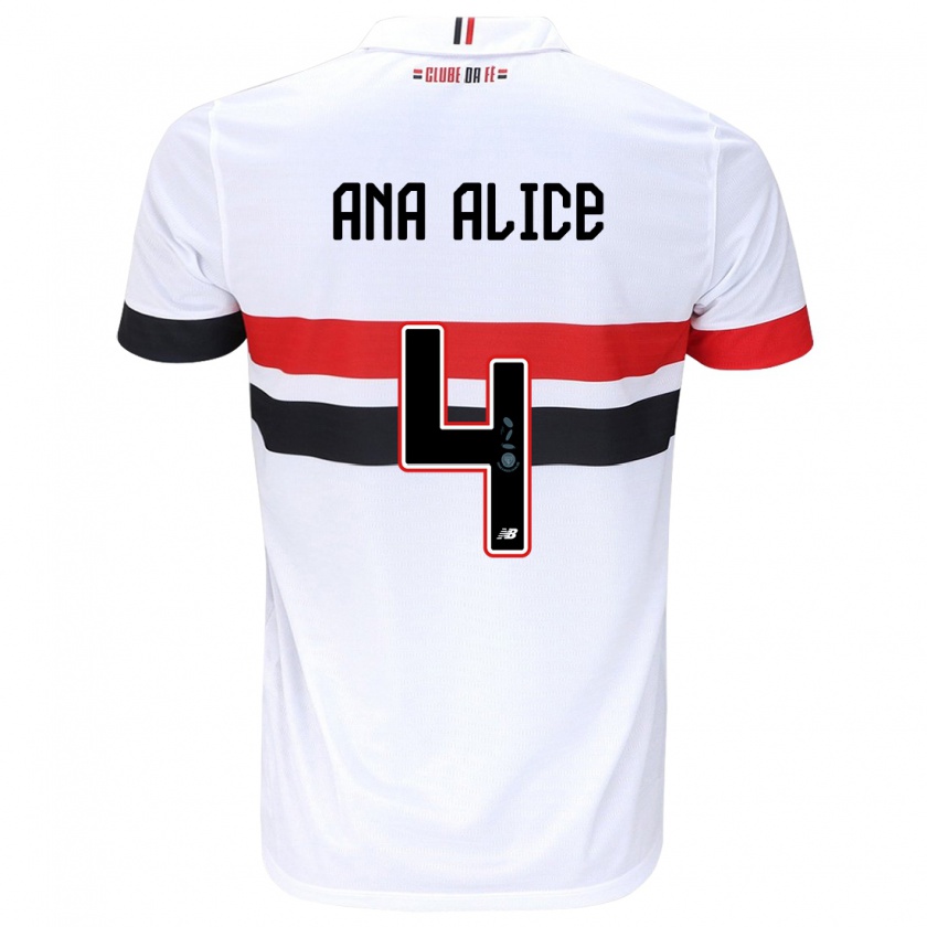 Kandiny Hombre Camiseta Ana Alice Luciano Da Silva #4 Blanco Rojo Negro 1ª Equipación 2024/25 La Camisa Chile