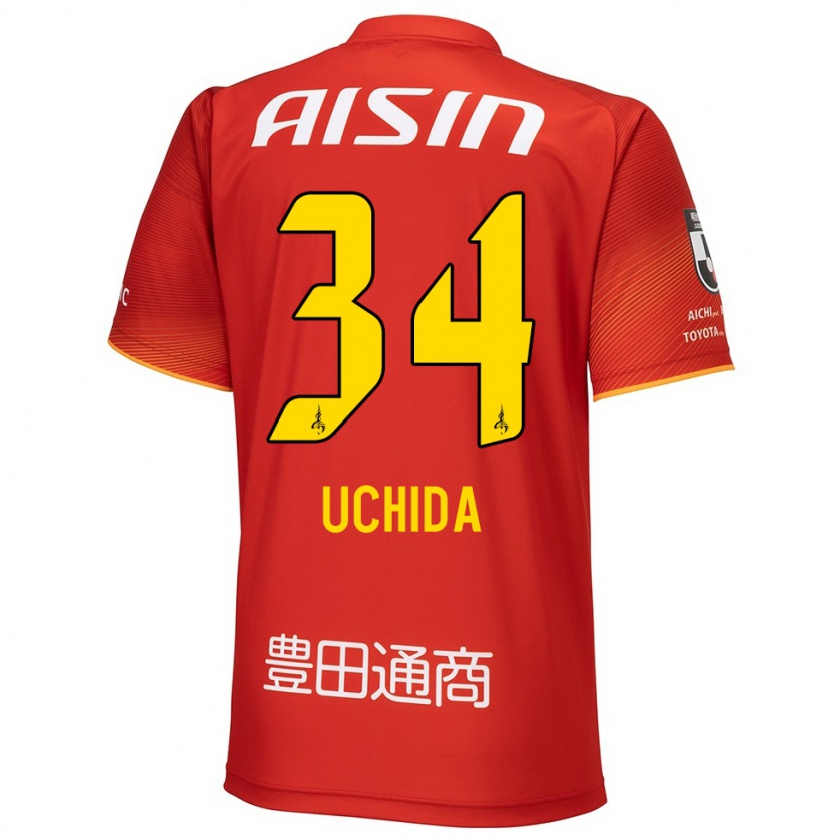 Kandiny Hombre Camiseta Takuya Uchida #34 Rojo Blanco Amarillo 1ª Equipación 2024/25 La Camisa Chile