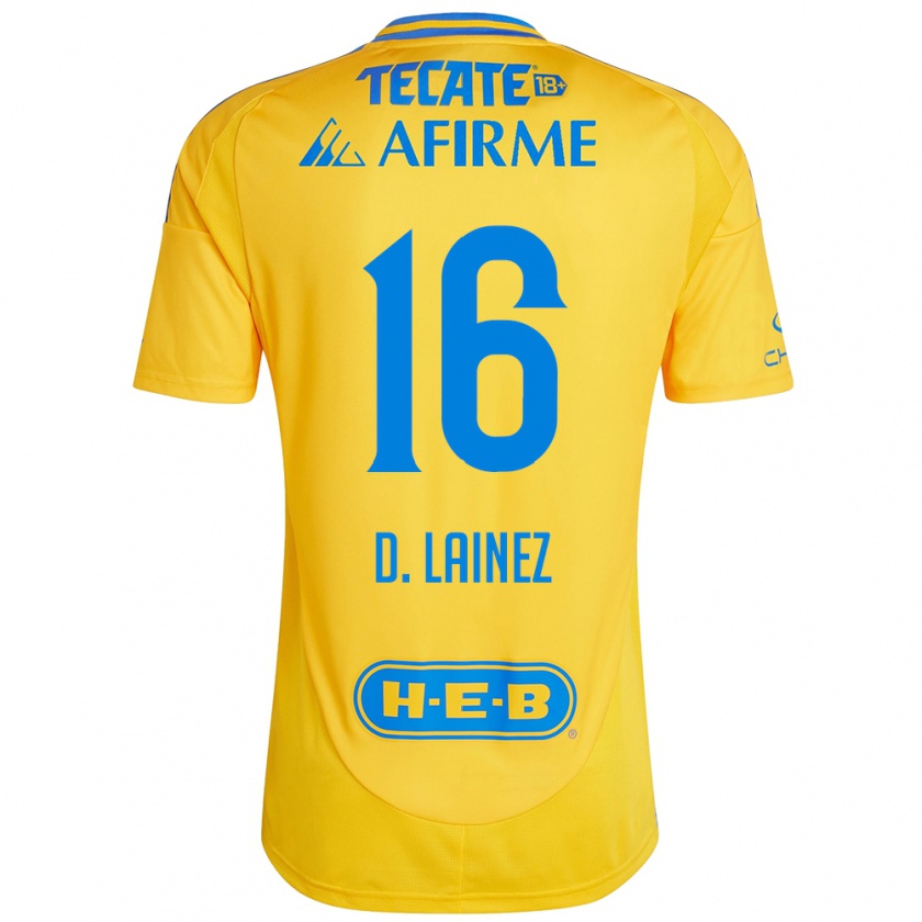 Kandiny Hombre Camiseta Diego Lainez #16 Oro Amarillo 1ª Equipación 2024/25 La Camisa Chile