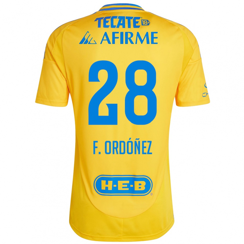 Kandiny Hombre Camiseta Fernando Ordóñez #28 Oro Amarillo 1ª Equipación 2024/25 La Camisa Chile