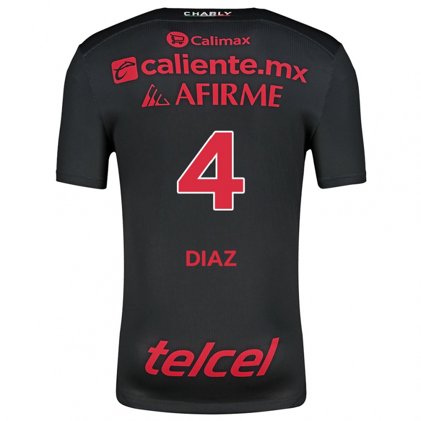 Kandiny Hombre Camiseta Nicolás Díaz #4 Negro Rojo 1ª Equipación 2024/25 La Camisa Chile