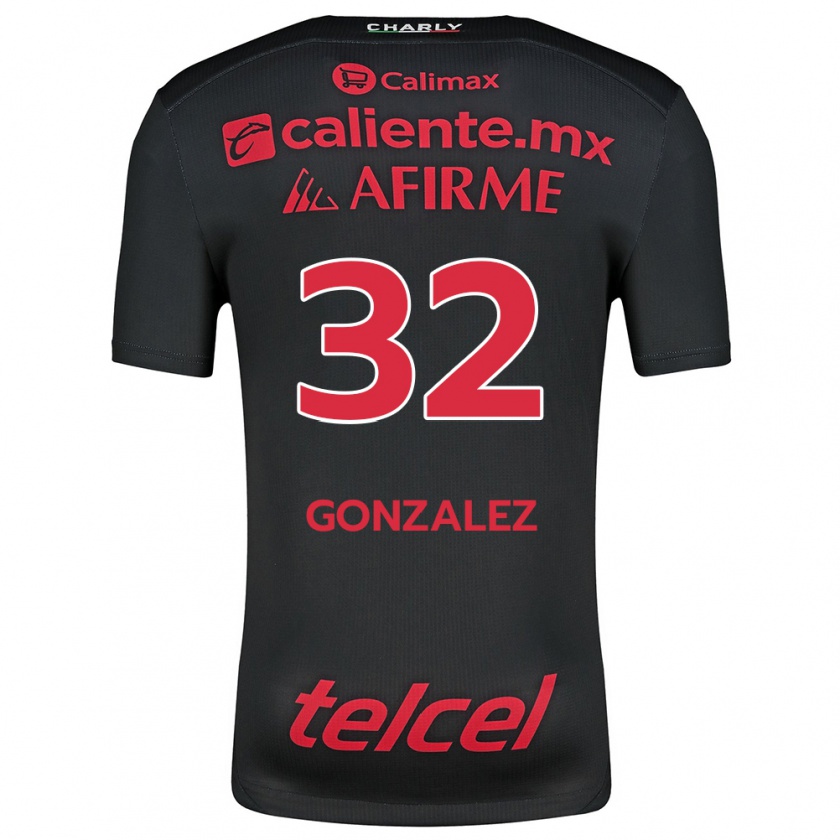 Kandiny Hombre Camiseta Carlos González #32 Negro Rojo 1ª Equipación 2024/25 La Camisa Chile